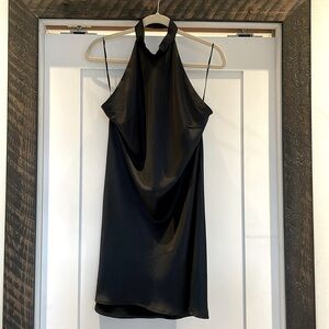 Black satin mini dress
